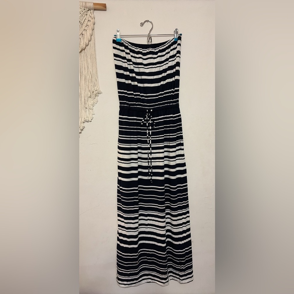 J. Crew Black and White Strapless Dress with pockets